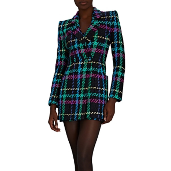Sergio Hudson Women Double Breasted Blazer Dress Black Plaid Size 4 - Picture 3 of 5